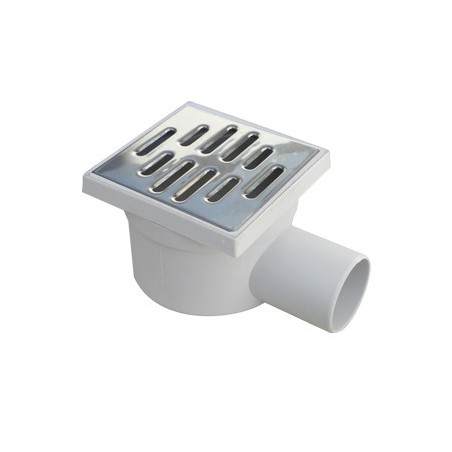 Chiusino orientabile sifonato ribassato 10x10cm in PP con scarico laterale 40mm e griglia in acciaio INOX