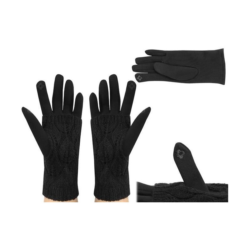 Guanti touchscreen neri con copertura termica in tessuto rimovibile taglia unica Unisex