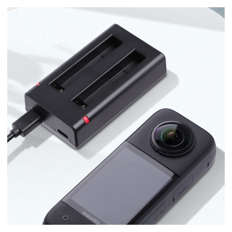 Caricabatterie USB a Doppia Batteria con Cavo e Indicatore Luminoso (Nero) per Insta360 X3