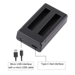 Caricabatterie USB a Doppia Batteria con Cavo e Indicatore Luminoso (Nero) per Insta360 X3