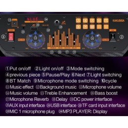 Cassa acustica portatile ricaricabile trolley 15" 40W Luce LED Bluetooth TWS/SD/USB KK-15101
