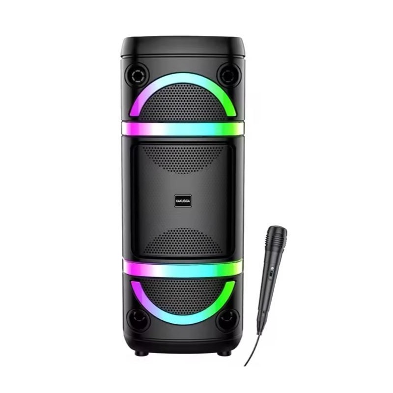 Cassa acustica ricaricabile 2x8" 40W luci LED Bluetooth/FM/USB con microfono