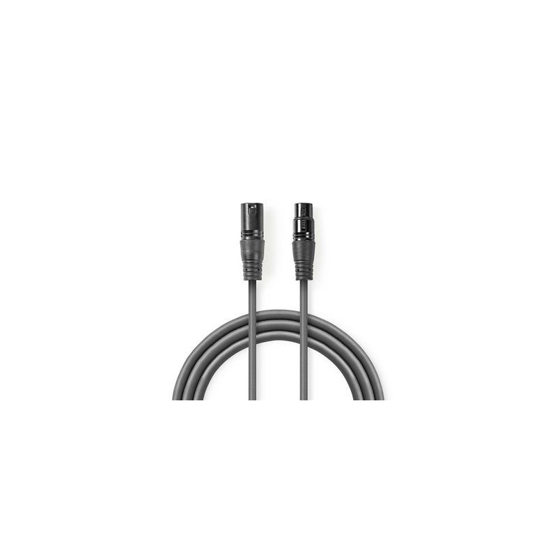 Cavo DMX Digitale da 110 Ohm | Maschio a 3 Pin XLR - Femmina a 3 Pin XLR | 15 m | Grigio
