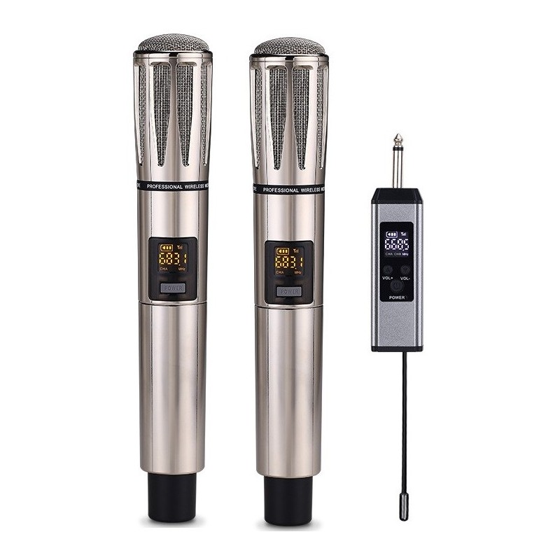 Coppia di microfoni wireless ricaricabili UHF
