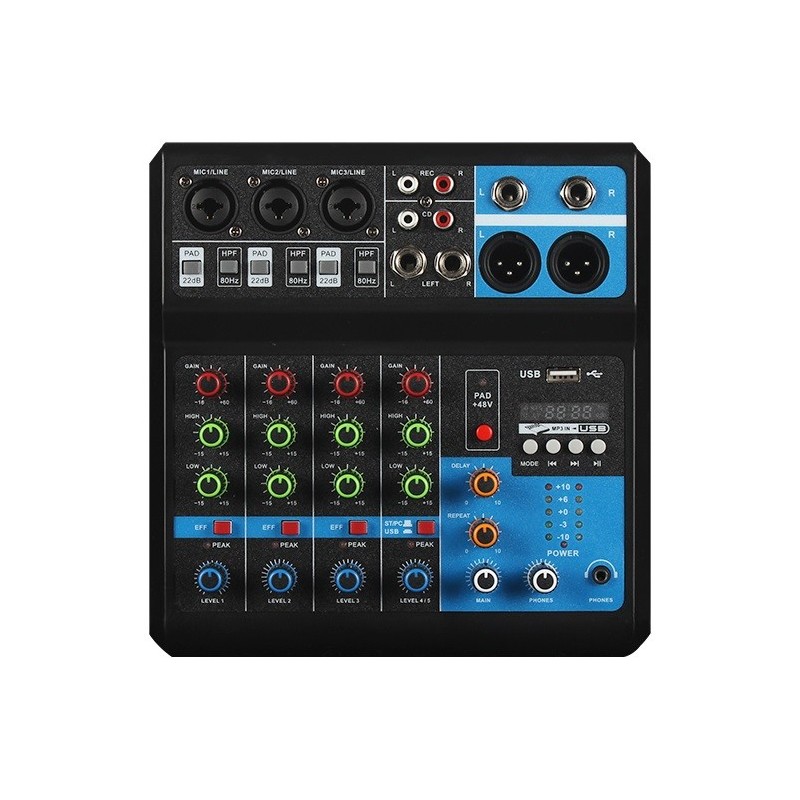 Mixer professionale 5 canali Bluetooth/USB/Stereo RCA