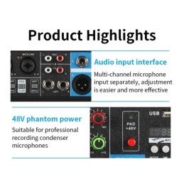 Mixer professionale 5 canali Bluetooth/USB/Stereo RCA