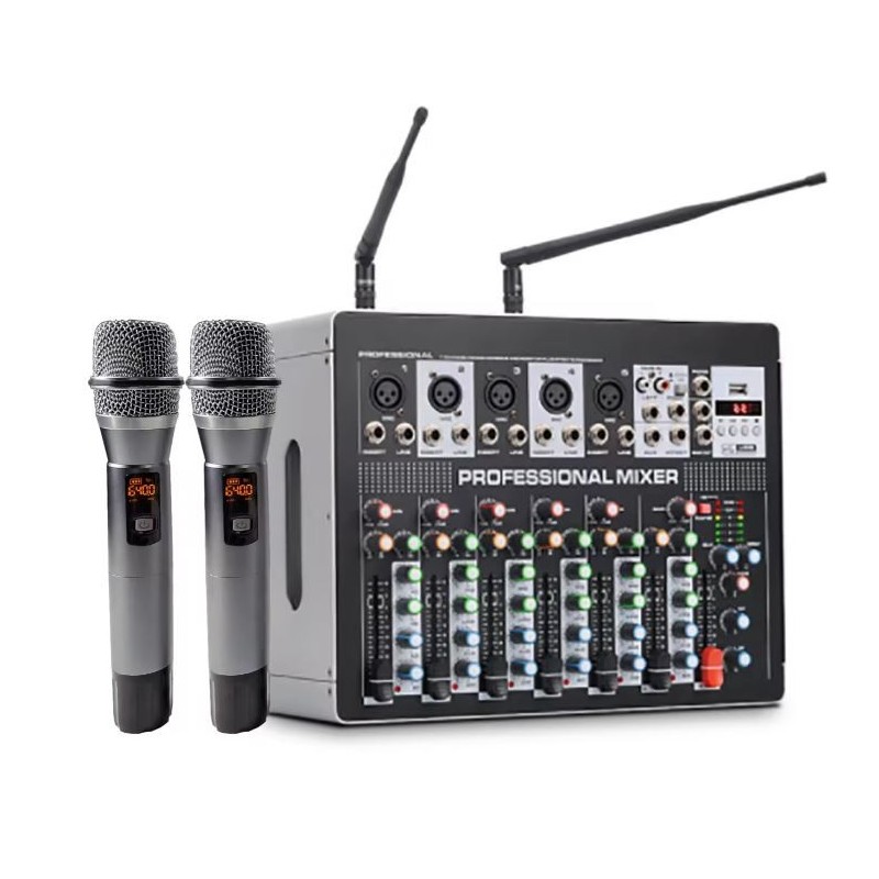 Mixer professionale 7 canali con Bluetooth e microfoni wireless 600W