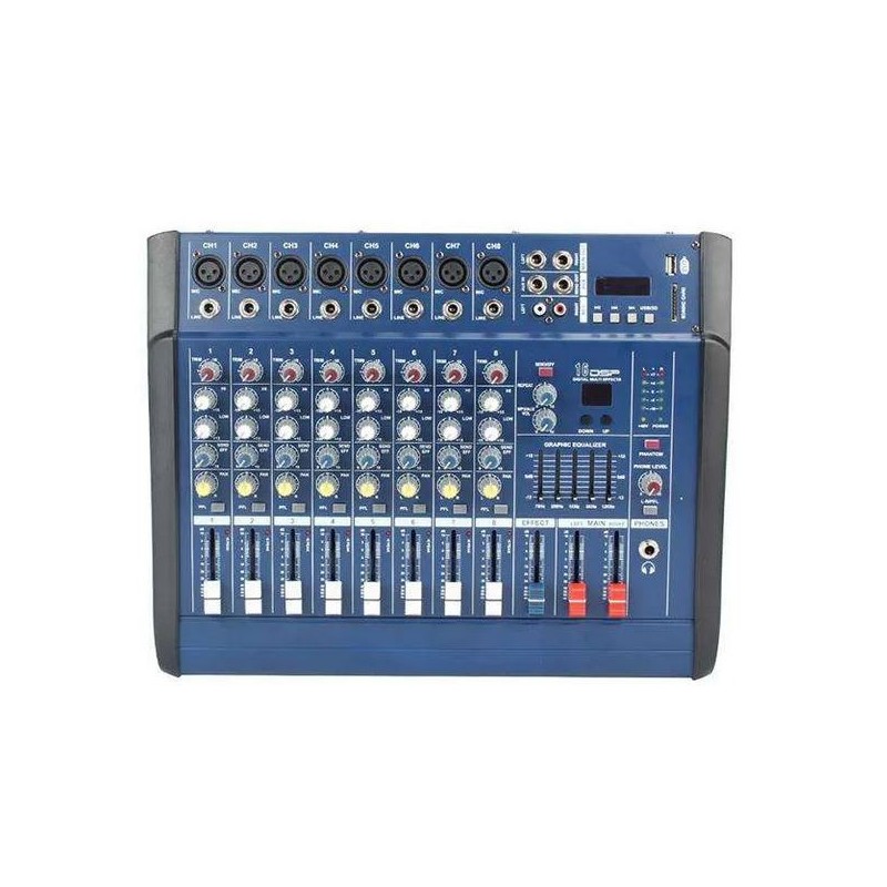 Mixer amplificato 2x250W 8 canali con Bluetooth/USB/SD