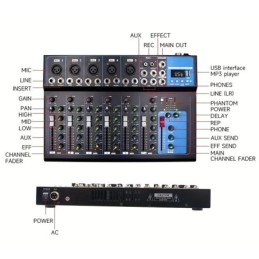 Mixer professionale 7 canali con Bluetooth/USB