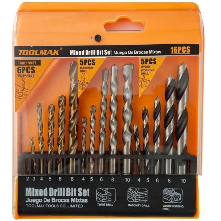 Set punte per trapano 16 pezzi - legno/metallo/muratura