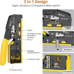 Pinza crimpatrice RJ45 pass through CAT5 CAT6 CAT6A CAT7 gialla