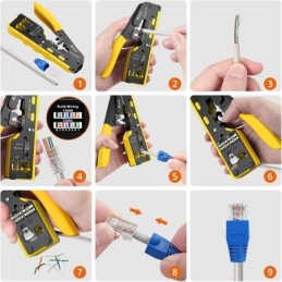 Pinza crimpatrice RJ45 pass through CAT5 CAT6 CAT6A CAT7 gialla