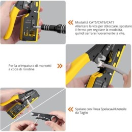 Pinza crimpatrice RJ45 pass through CAT5 CAT6 CAT6A CAT7 gialla