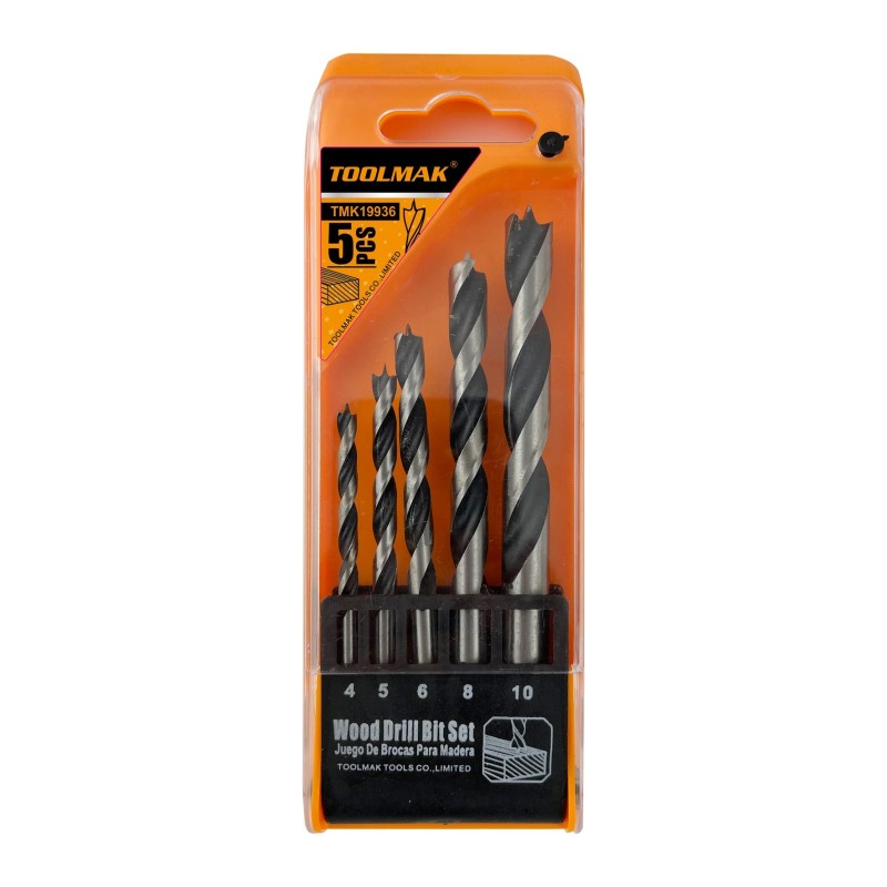 Set punte trapano per legno 5 pezzi 4-5-6-8-10mm
