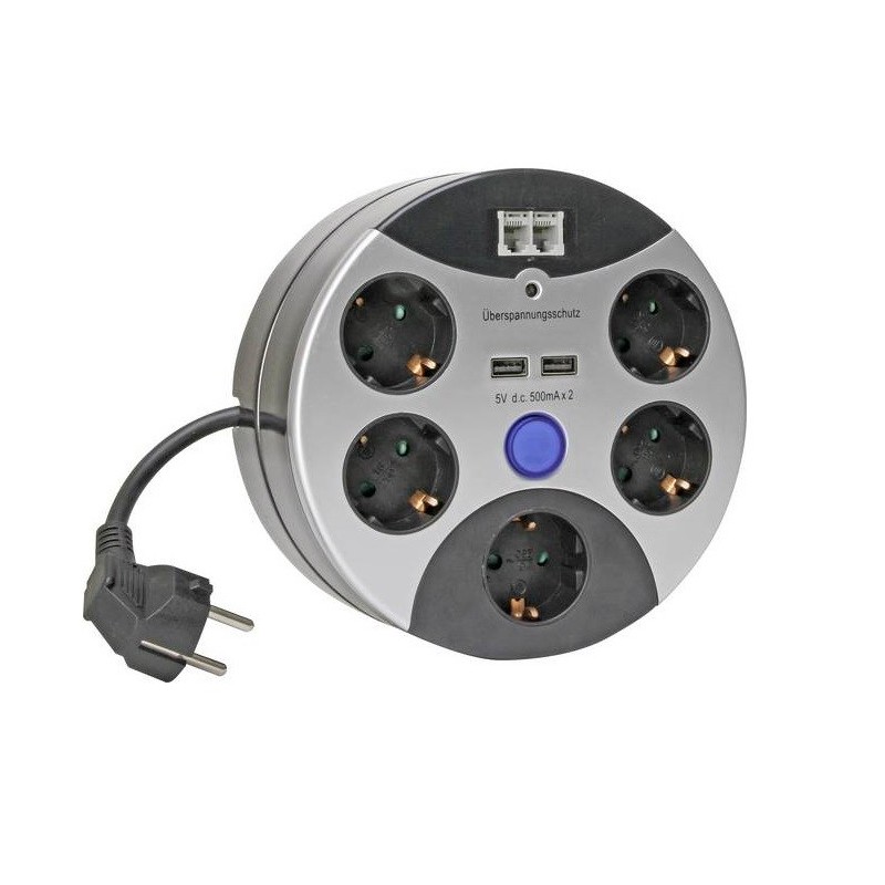 Multipresa con protezione da sovratensioni, 5 schuko, 2 USB, 2RJ45 - Kopp
