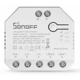 Interruttore smart wireless 2 contatti 100-240V 10-15A Sonoff DIY-DUALR3