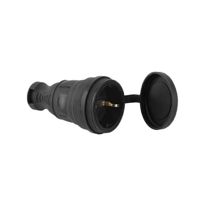 Presa schuko con coperchio in gomma nera Vito