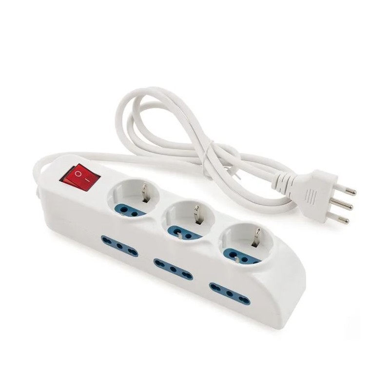 Multipresa 9 posizioni con 3 schuko e 6 bipasso con interruttore