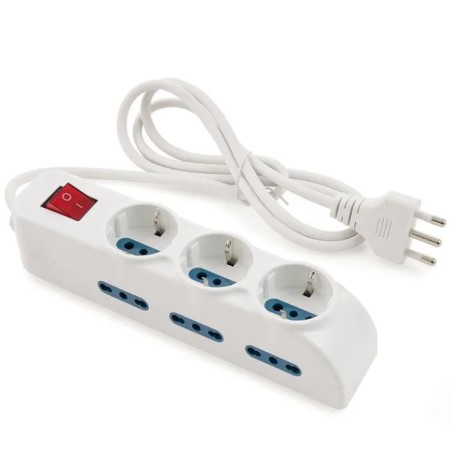Multipresa 9 posizioni con 3 schuko e 6 bipasso con interruttore