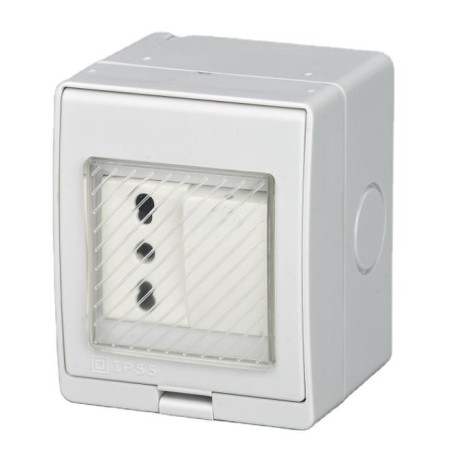 Box stagno da parete IP55 con interruttore e presa 10-16A