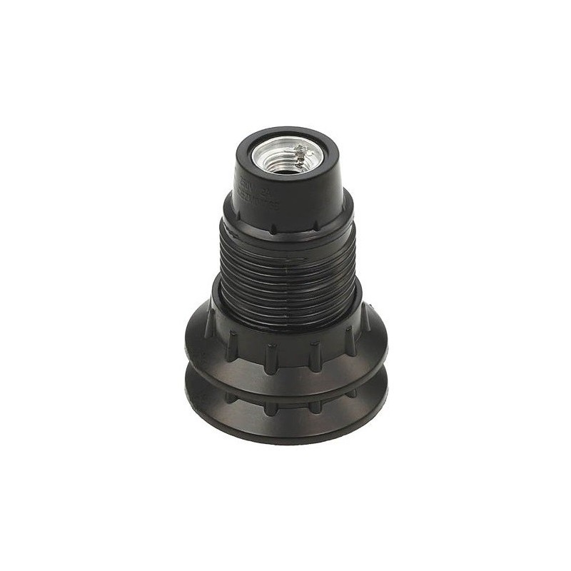 Portalampada E14 in bachelite nero con 2 anelli