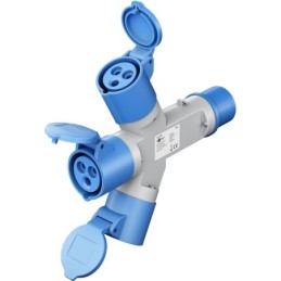 Adattatore CEE blu da campeggio con spina 16A e 3 prese CEE 230V IP44