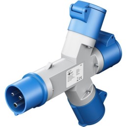 Adattatore CEE blu da campeggio con spina 16A e 3 prese CEE 230V IP44