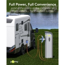 Adattatore CEE blu da campeggio con spina 16A e 3 prese CEE 230V IP44