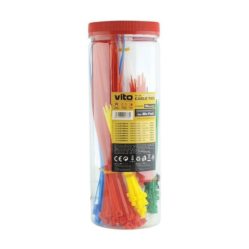 Assortimento di fascette fermacavo autobloccanti varie misure e colori - 300 pezzi