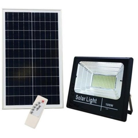 Kit faro LED dimmerabile 100W 6500K 7.000lm IP67 con pannello solare e telecomando