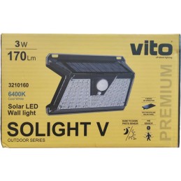 Faretto solare LED 3W 170Lm luce fredda con sensore PIR e crepuscolare