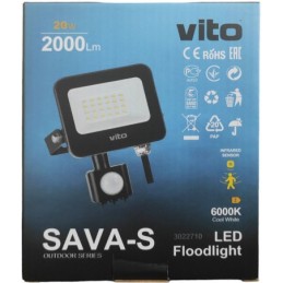 Faro LED da esterno con sensore PIR 20W 2000Lm luce fredda 6000K IP65