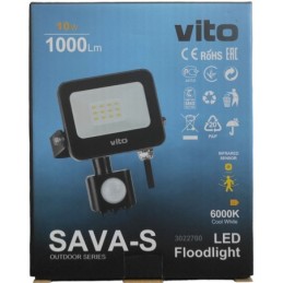 Faro LED da esterno con sensore PIR 10W 1000lm luce fredda 6000k
