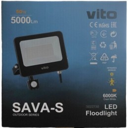 Faro LED da esterno con sensore PIR 50W 5000lm luce fredda 6000k