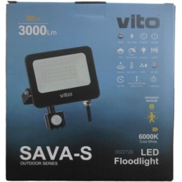 Faro LED da esterno con sensore PIR 30W 3000Lm luce fredda 6000K IP65