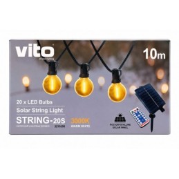 Catena luminosa solare 20 LED 3000K luce calda IP44 con telecomando