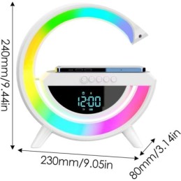Lampada LED RGB Orologio/Radio FM/Bluetooth/AUX/scheda SD e ricarica wireless