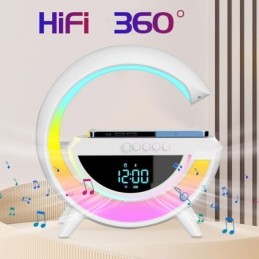 Lampada LED RGB Orologio/Radio FM/Bluetooth/AUX/scheda SD e ricarica wireless