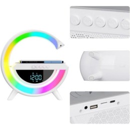 Lampada LED RGB Orologio/Radio FM/Bluetooth/AUX/scheda SD e ricarica wireless