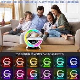 Lampada LED RGB Orologio/Radio FM/Bluetooth/AUX/scheda SD e ricarica wireless