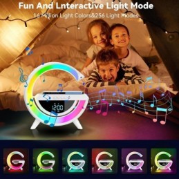 Lampada LED RGB Orologio/Radio FM/Bluetooth/AUX/scheda SD e ricarica wireless