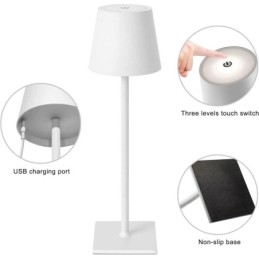 Lampada LED ricaricabile da tavolo 3W dimmerabile in metallo bianco