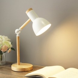 Lampada da tavolo in legno e metallo E27 bianca