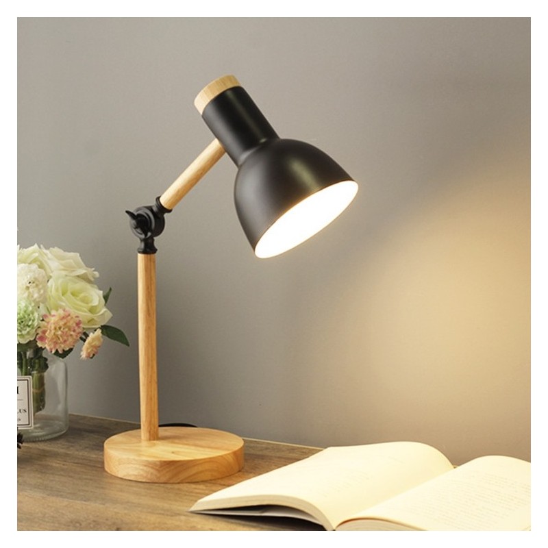 Lampada da tavolo in legno e metallo E27 nera