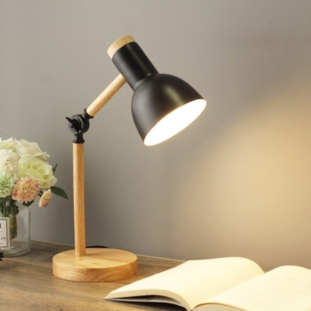 Lampada da tavolo in legno e metallo E27 nera