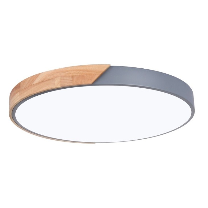 Plafoniera LED rotonda da soffitto effetto legno 40 cm grigia 24W 3CCT