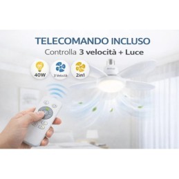 Lampada ventilatore LED 40W E27 con telecomando