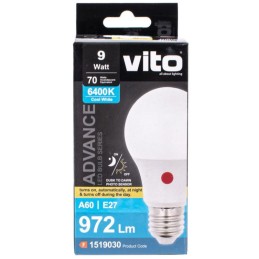 Lampadina LED con sensore crepuscolare E27 9W 972Lm 6400K luce fredda