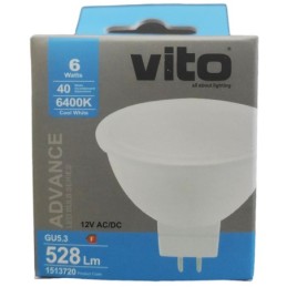 Lampadina LED GU5.3 MR16 6W 528Lm 6400K luce fredda 12VDC