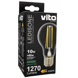 Lampadina LED filament A60 E27 10W 4000K luce naturale 1270 lm